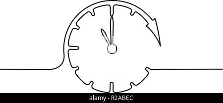 Kontinuierliche eine Linie zeichnen. Uhr mit Pfeilen Symbol auf weißem Hintergrund. Vector Illustration für Banner, Web, Design, Template, Postkarte. Stock Vektor