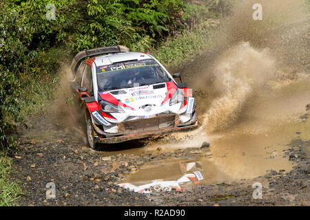 18. November 2018, Coffs Harbour, New South Wales, Australien; FIA World Rally Championship von Australien; Toyota Gazoo Racing World Rally Team Toyota Yaris angetrieben durch Esapekka Lappi und Co von Janne Ferm während der Sapphire 1 Stufe angetrieben Stockfoto