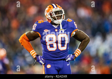 Clemson Tiger tight end Mailand Richard (80) während der NCAA College Football Spiel zwischen Duke und Clemson am Samstag, den 17. November 2018 Memorial Stadium in Clemson, SC. Jakob Kupferman/CSM Stockfoto