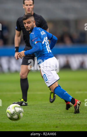 Mailand, Italien. 17. Nov, 2018. Lorenzo Insigne (Italien) während der UEFA Nationen Liga 2018-2019 Übereinstimmung zwischen Italien 0-0 Portugal bei Giuseppe Meazza Stadion am 17. November 2018 in Mailand, Italien. Credit: Maurizio Borsari/LBA/Alamy leben Nachrichten Stockfoto