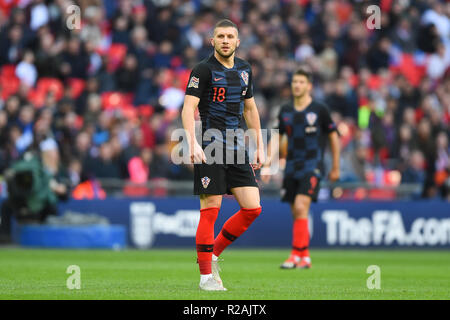 London, Großbritannien. 18. November 2018. Kroatien vorwärts Ante Rebic (18) während der UEFA Nationen Liga Match zwischen England und Kroatien im Wembley Stadion, London am Sonntag, den 18. November 2018. (© MI Nachrichten & Sport Ltd | Alamy Live-Nachrichten) Stockfoto