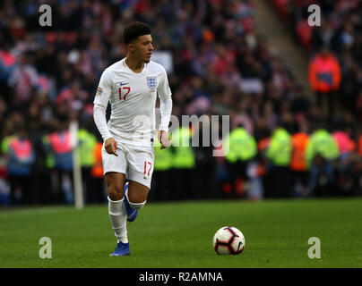 London, Großbritannien. 18. Nov 2018. Jadon Sancho (E) an der England v Kroatien UEFA Nationen Ligaspiel im Wembley Stadion, London, 18. November 2018. ** Dieses Bild ist nur für den redaktionellen Gebrauch ** Quelle: Paul Marriott/Alamy leben Nachrichten Stockfoto