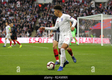 London, Großbritannien. 18. November 2018. Jadon Sancho von England während der UEFA Nationen Liga Liga eine Gruppe 4 Match zwischen England und Kroatien im Wembley Stadium am 18. November 2018 in London, England. (Foto von Matt Bradshaw/phcimages.com) Credit: PHC Images/Alamy Stockfoto