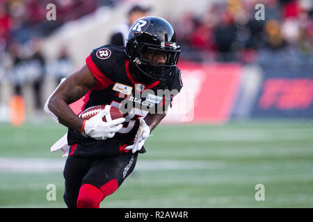 Ottawa, Kanada. 18 Nov, 2018. Ottawa Redblacks wide receiver Dominique Reime (15), die in Aktion während der CFL Eastern Division Finale zwischen dem Hamilton Tiger - Katzen und Ottawa Redblacks bei TD Place Stadion in Ottawa, Kanada. Daniel Lea/CSM/Alamy leben Nachrichten Stockfoto