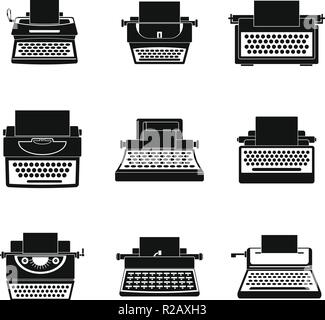 Schreibmaschine Maschine alte Tastatur Tasten Symbole gesetzt. Einfache Abbildung: 9 Schreibmaschine Maschine alt-Tasten Tastatur Vector Icons für Web Stock Vektor