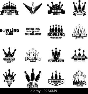 Bowling kegling Spiel Symbole gesetzt. Einfache Abbildung von 16 Bowling kegling Spiel Vector Icons für Web Stock Vektor