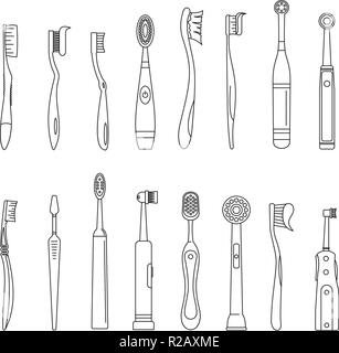 Zahnbürste zahnmedizinische Symbole gesetzt. Überblick Abbildung: 16 Zahnbürste zahnmedizinische Symbole für Web Stock Vektor