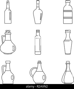 Essig Flasche Symbole gesetzt. Überblick Abbildung: 9 Essig Flasche Symbole für Web Stock Vektor