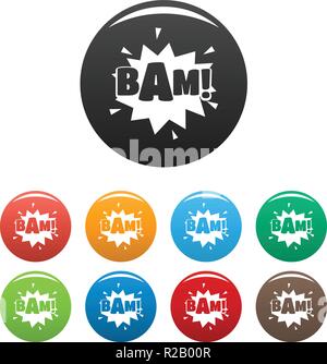 Comic Boom bam-Symbol. Einfache Abbildung der komischen Boom bam Vector Icons Set Color isoliert auf weißem Stock Vektor