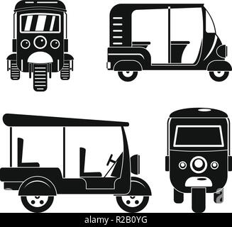 Tuk Rikscha Thailand Symbole gesetzt. Einfache Abbildung: 4 tuk Rikscha Thailand Vector Icons für Web Stock Vektor