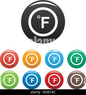 Fahrenheit Symbol. Einfache Abbildung: Fahrenheit Vector Icons Set Color isoliert auf weißem Stock Vektor