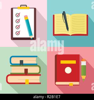 Hausaufgaben Studie Schule Symbole gesetzt. Flache Abbildung: 4 Hausaufgaben Studie Schule Vector Icons für Web Stock Vektor