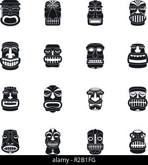 Tiki Idol aztec Hawaii Gesicht Symbole gesetzt. Einfache Abbildung von 16 tiki Idol aztec Hawaii face Vector Icons für Web Stock Vektor