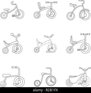 Dreirad Fahrrad Rad Symbole gesetzt. Überblick Abbildung 9 Dreirad Fahrrad Rad Vector Icons für Web Stock Vektor