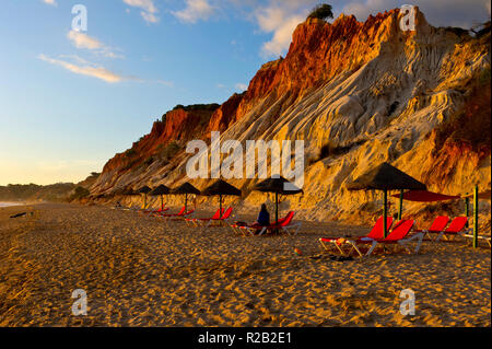 Sonnenuntergang, Praia da Falesia, Falesia Beach, Algarve, Portugal Stockfoto