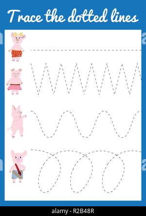 Handschrift Praxis Blatt. Pädagogische kinder spiel Verfolgen Sie die Zeile. Vector Illustration Stock Vektor