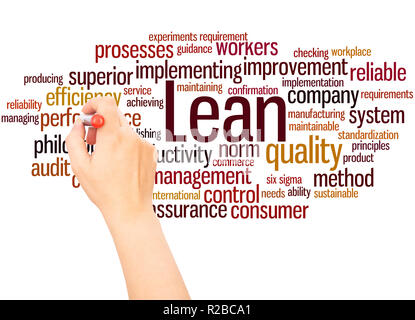 Lean-Management Approach, word Cloud hand Konzept Schrift auf weißen Hintergrund. Stockfoto