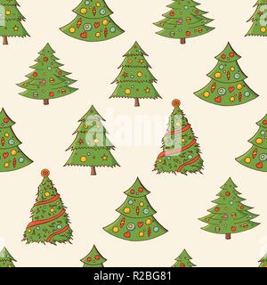 Nahtlose festliche Muster mit handgezeichneten Weihnachtsbäume. Tannen. Endlose traditionellen Textur für Weihnachten Design, Stoffe, Tapeten, Grußkarten. Stock Vektor
