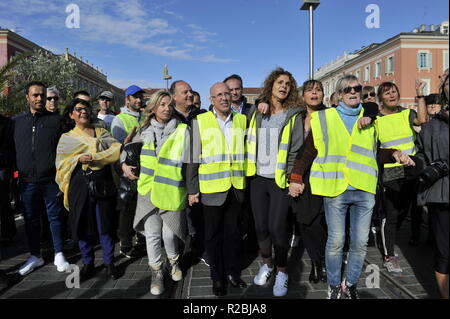 Eric Ciotti mit der gelben Westen Demonstranten in Nizza Stockfoto