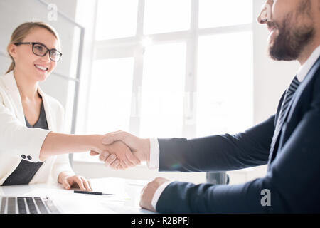 Freundliche Geschäftspartner, Handshake im Büro Stockfoto