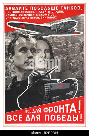 Jahrgang 1940er Jahre Russland Sowjetunion UdSSR sowjetischen Künstler El Lissitzky.1942 Propaganda Krieg Plakat.. 'Alles für die Front - alles für den Sieg' 'Gib uns mehr Panzer' Propaganda-Poster des 2. Weltkrieges der Sowjetunion. Kriegsarbeiterindustrie appelliert an mehr Kampfhardware Plakat des einflussreichen sowjetischen Künstlers El Lissitzky.1942 Moskau Sowjetunion UdSSR Russland Stockfoto