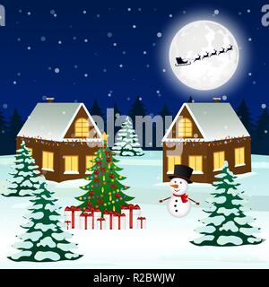 Stadtbild mit einem Weihnachtsbaum und Geschenke Stock Vektor