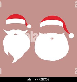 Kappe und Schnurrbart mit Bart von Santa Claus auf einem weißen backgrou Stock Vektor
