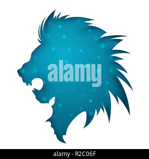 Papier lion ullustration. Blauer Stern. Stock Vektor