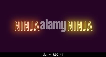 Beschriftung der Ninja in Neon Stil. Vector Illustration, glühender Text der Ninja in Orange und Gelb. Isolierte grafisches Element, Symbol und das Symbol o Stock Vektor