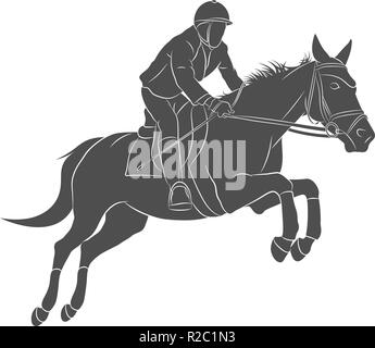 Reitsport, Springreiten, Springreiten, Pferd und Jockey Reiter Sprung über Hürde auf den Wettbewerb Stock Vektor