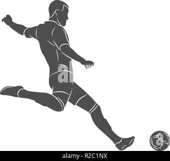 Silhouette soccer Player Quick Shooting eine Kugel auf einem weißen Hintergrund Stock Vektor