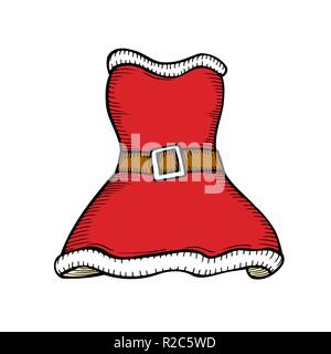 Frauen Weihnachten kostüm Abbildung: Von Santa Kleidung auf Weiß isoliert Stock Vektor