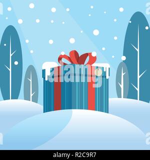 Box mit ein Geschenk im Schnee Stock Vektor