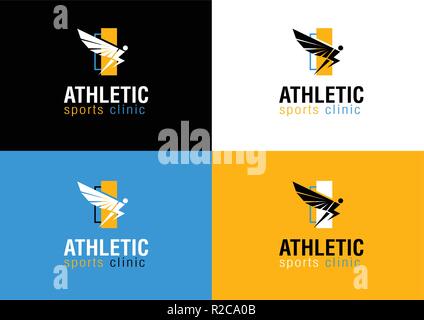 Moderne Fett athletischer Sport Klinik Logo mit Wing Symbol Stock Vektor