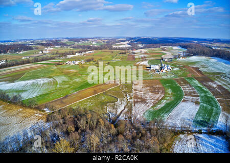 Luftaufnahme Amish Ackerland in Pennsylvania Stockfoto