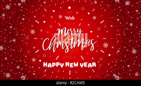 Frohe Weihnachten und guten Rutsch ins Neue Jahr typografische auf rotem Hintergrund mit Glitzer Textur. Feier Weihnachtskarte, Banner. Weihnachten Vector Illustration. Stockfoto