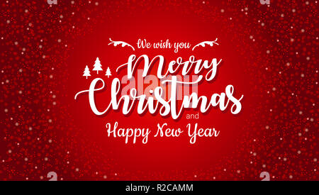 Frohe Weihnachten und guten Rutsch ins Neue Jahr typografische auf rotem Hintergrund mit Glitzer Textur. Feier Weihnachtskarte, Banner. Weihnachten Vector Illustration. Stockfoto