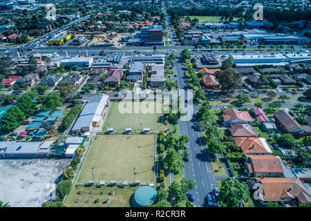 Luftbild des bowling club und umliegende Wohngebiet in Oakleigh, Melbourne, Australien Stockfoto