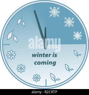 Der Winter kommt. Willkommen. Uhr der Jahreszeiten Stock Vektor