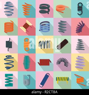 Spiralfeder kabel Symbole gesetzt. Flache Darstellung von 25-Spulenfeder kabel Vector Icons für Web Stock Vektor