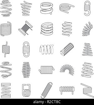Spiralfeder kabel Symbole gesetzt. Überblick Abbildung: 25-Spulenfeder kabel Vector Icons für Web Stock Vektor