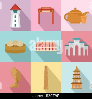 Asiatische Heimat Symbole gesetzt. Flache Set aus 9 asiatischen Heimat Vector Icons für Web auf weißem Hintergrund Stock Vektor