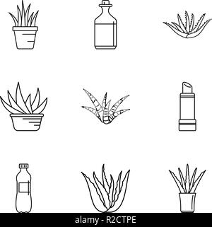 Aloe Saft Symbole gesetzt. Umrisse Set von 9 Aloe Saft Vector Icons für Web auf weißem Hintergrund Stock Vektor