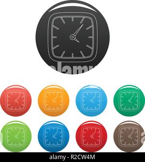 Platz Symbol Uhr. Überblick Abbildung von quadratischen Uhr Vector Icons Set Color isoliert auf weißem Stock Vektor