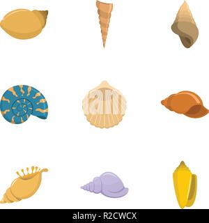 Seashell Symbole gesetzt. Cartoon Set von 9 seashell Vector Icons für Web auf weißem Hintergrund Stock Vektor
