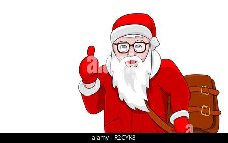 Santa mit braunem Leder tasche Portrait auf weißem Hintergrund Weihnachten Vorlage isoliert. Vector Illustration. Stock Vektor