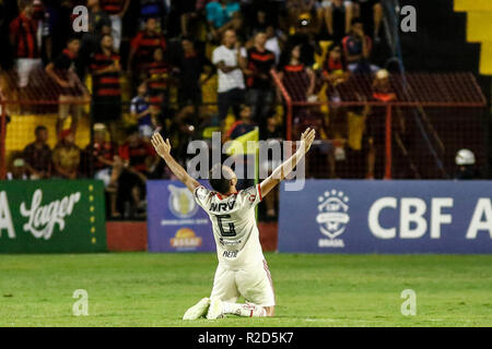 Recife, Brasilien. 18 Nov, 2018. PE - Recife - 18/11/2018 - Brasilianische ein 2018, Sport Recife x Flamengo - Flamengo Spieler sein Ziel beim Spiel gegen Sport feiert in Ilha do Retiro Stadium für die brasilianische Meisterschaft ein 2018. Foto: Paulo Paiva/AGIF AGIF/Alamy Credit: Live-Nachrichten Stockfoto