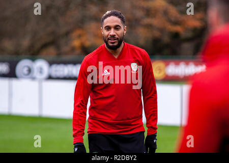 Cardiff, Wales. 15. November 2018. Wales capatain Ashley Williams Züge vor Ihrer bevorstehenden freundlich gegen Albanien. Lewis Mitchell/YCPD. Quelle: Lewis Mitchell/Alamy leben Nachrichten Stockfoto