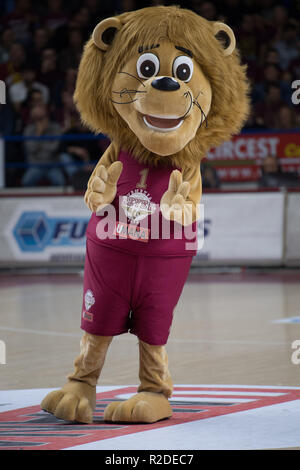 Mestre, Italien. 18 Nov, 2018. Mascotte Reyer während der SerieA LBA Basketball Match zwischen Umana Reyer Vs Ax Armani Mailand in Mestre (Ve) in der 7.Spieltag der PALASPORT TALIERCIO, Mestre in Venedig am 18. November 2018 Credit: Unabhängige Fotoagentur/Alamy leben Nachrichten Stockfoto