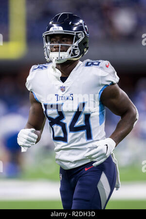 November 18, 2018: Tennessee Titans wide receiver Corey Davis (84) Während der NFL Football Spiel Action zwischen der Tennessee Titans und die Indianapolis Colts im Lucas Oil Stadium in Indianapolis, Indiana. Indianapolis besiegte Tennessee 38-10. Johann Mersits/CSM. Stockfoto